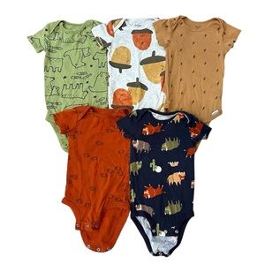 12m Fall Onesie Bodysuit Bundle Carters Gerber Acorn Buffalo Bear Print 12 month